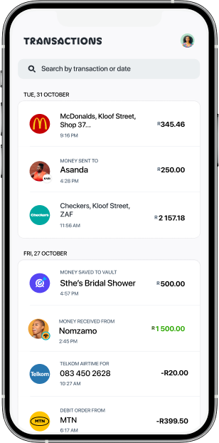 Kasi application on iphone transactions screen